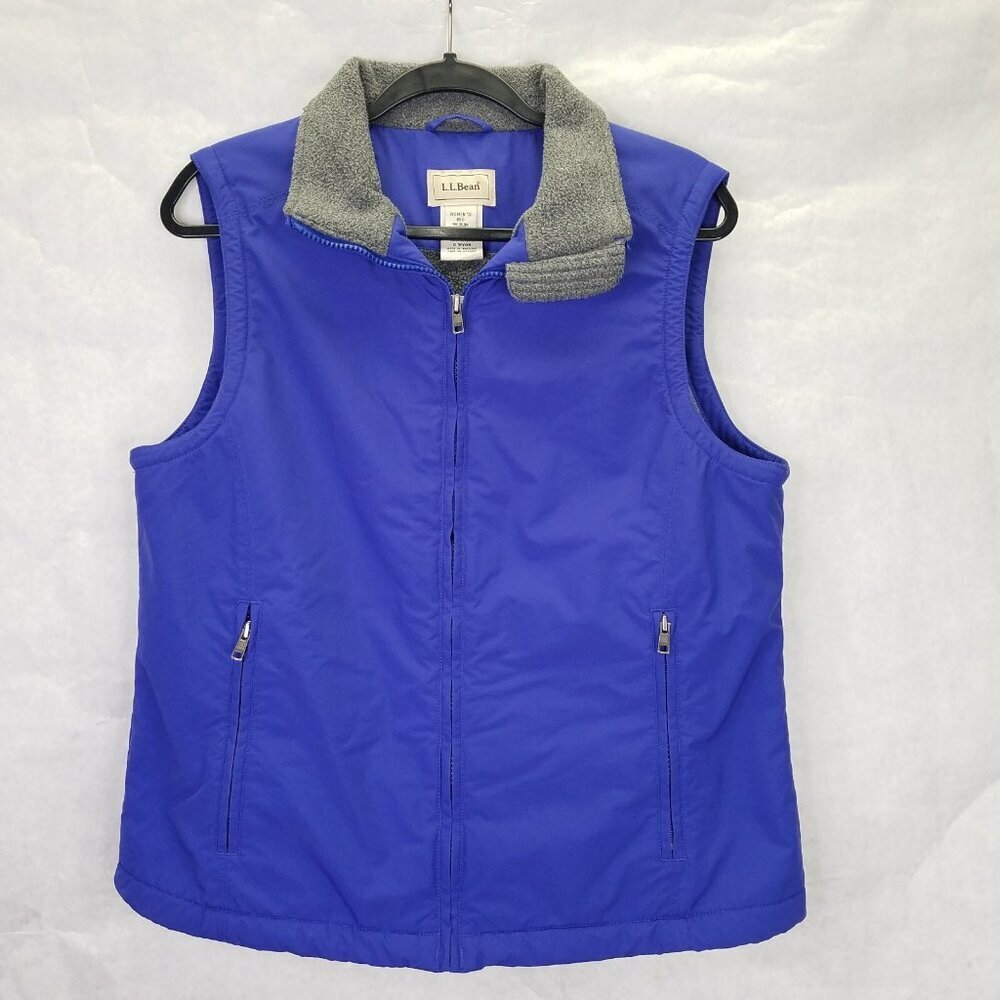 LL Bean Vest Women's M Blue Nylon Full Zip Fleece Lined Zippered Pockets Outdoor